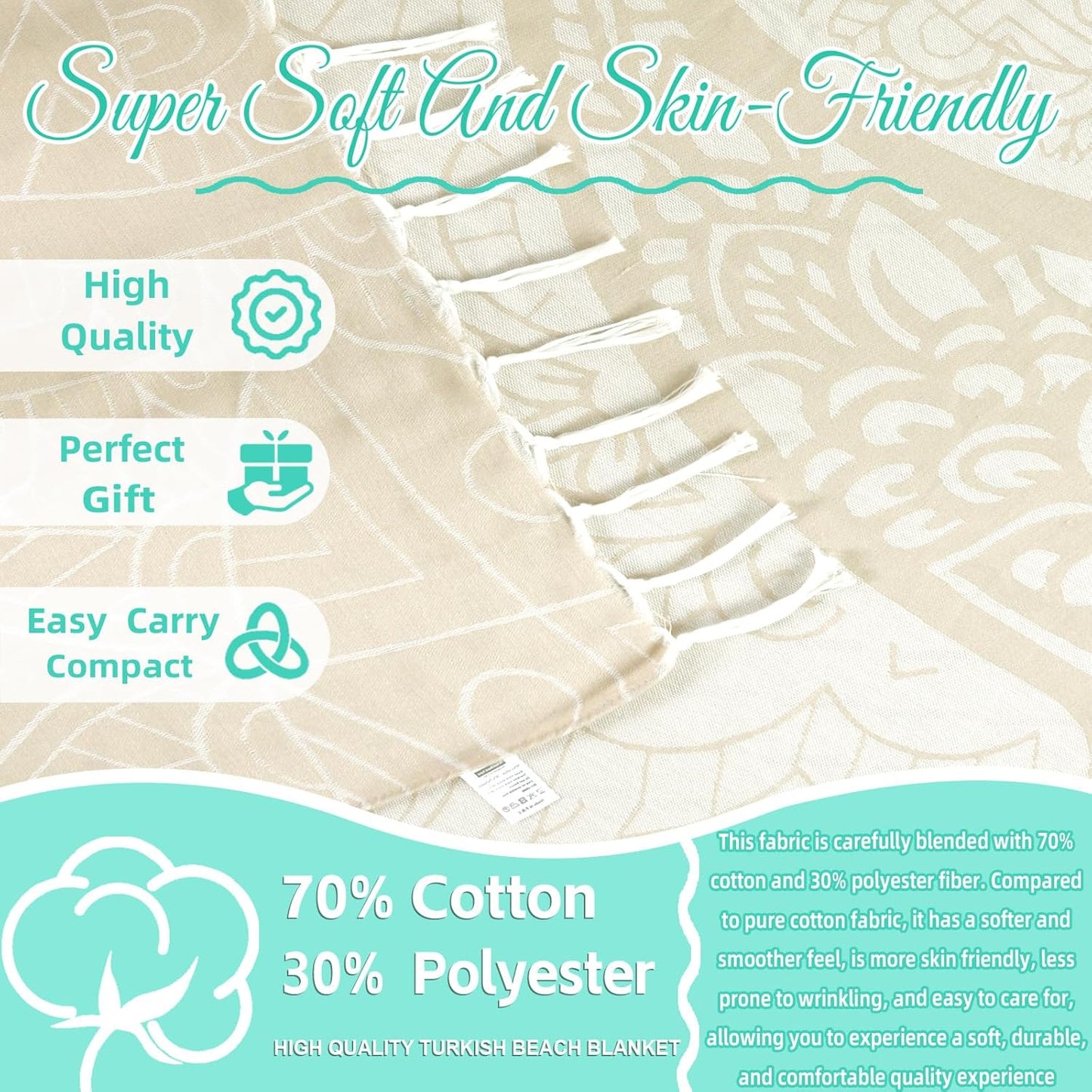 Oversized Turkish Beach Towel Blanket Cotton Giant XL Sandproof Towels Huge Linen XXL Extra Large Big Throw Quilt Blankets for Adults Beige Dolphin