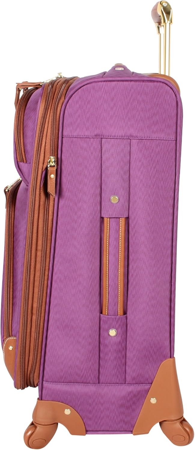Steve Madden Designer Luggage Collection - Expandable 24 Inch Softside Bag - Durable Mid-sized Lightweight Checked Suitcase with 4-Rolling Spinner Wheels, Purple, 3 light 24"