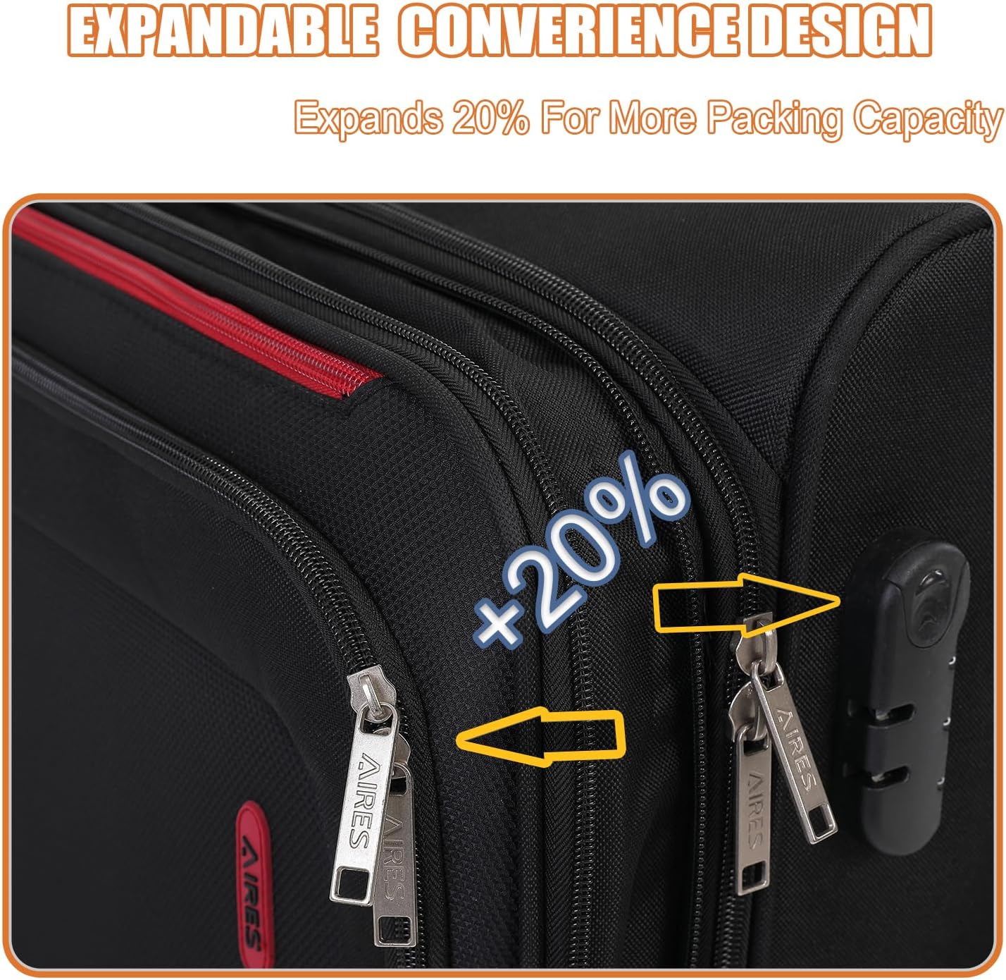 Softside Luggage Sets, Extra Large Expandable Suitcase Sets With Spinner Wheels and Combination Lock Red Luggage For Long Time Overseas Journey(Black) 22inch, 26inch, 30inch