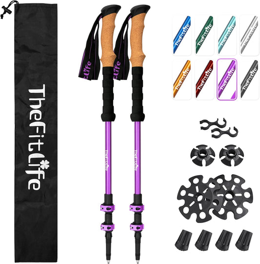 TheFitLife Trekking Poles - Lightweight 7075 Aluminum Hiking Sticks with Cork Grips, Adjustable Telescopic Design, Metal Flip Lock for Men & Women - Perfect for Hiking, Walking, Camping & Backpacking