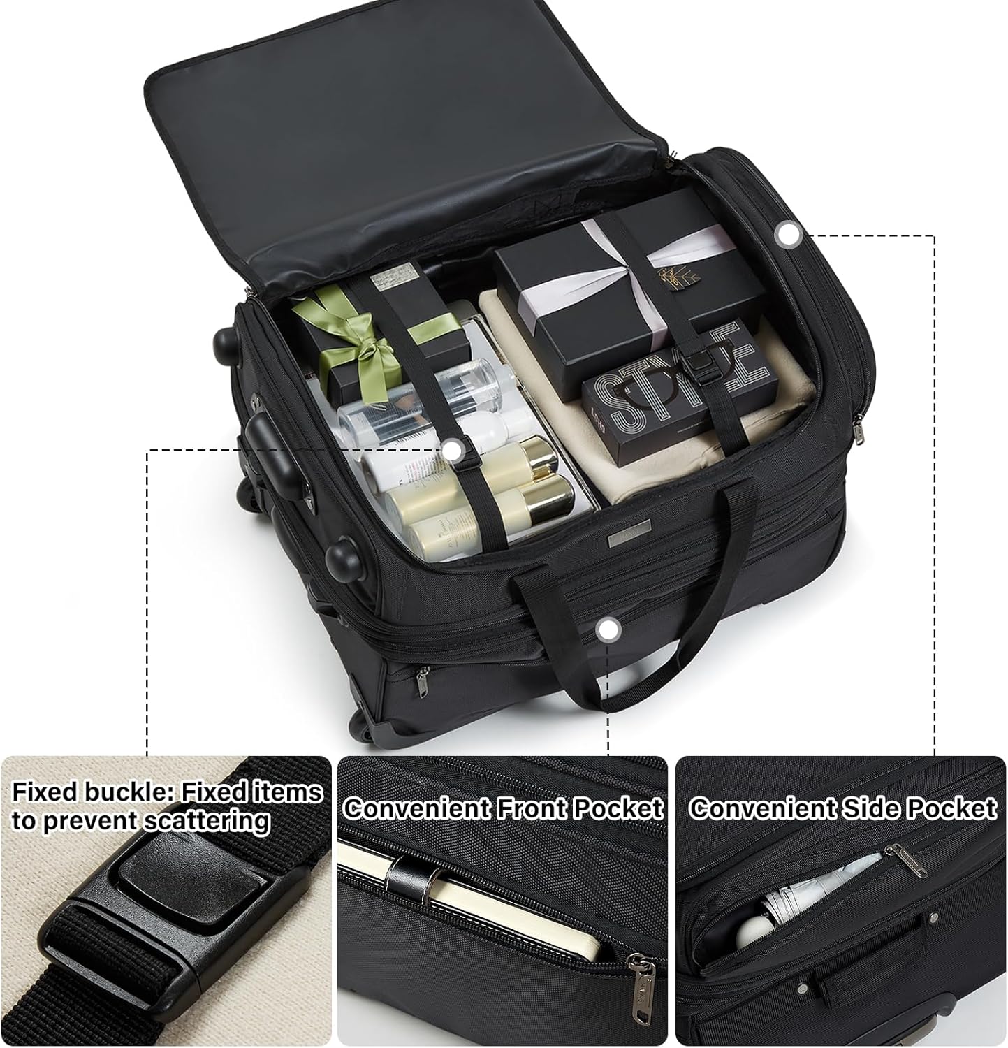 Hanke Large Expandable checked Luggage Suitcases with Wheels Foldable Duffle Bag for Travel suitcase for Women Men Garment Bag（Black）