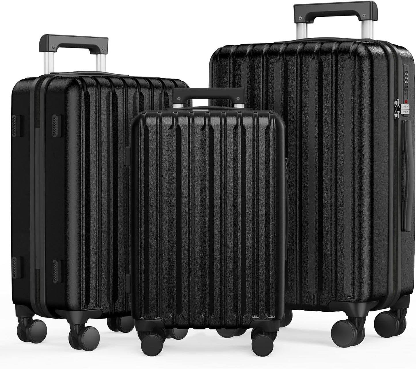 SHOWKOO Luggage Sets 3 Piece 100% PC Ultra Tough Hardside Expandable Suitcases Sets with TSA Lock Double Spinner Wheels (20in/24in/28in, Black