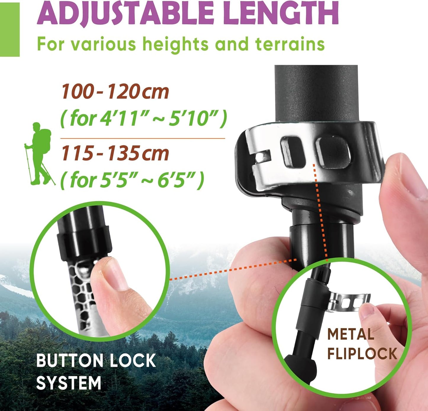 Trekology Trek-Z Collapsible Hiking & Trekking Poles - Balance Support for Seniors, Women, and Men, 2pc Per Set