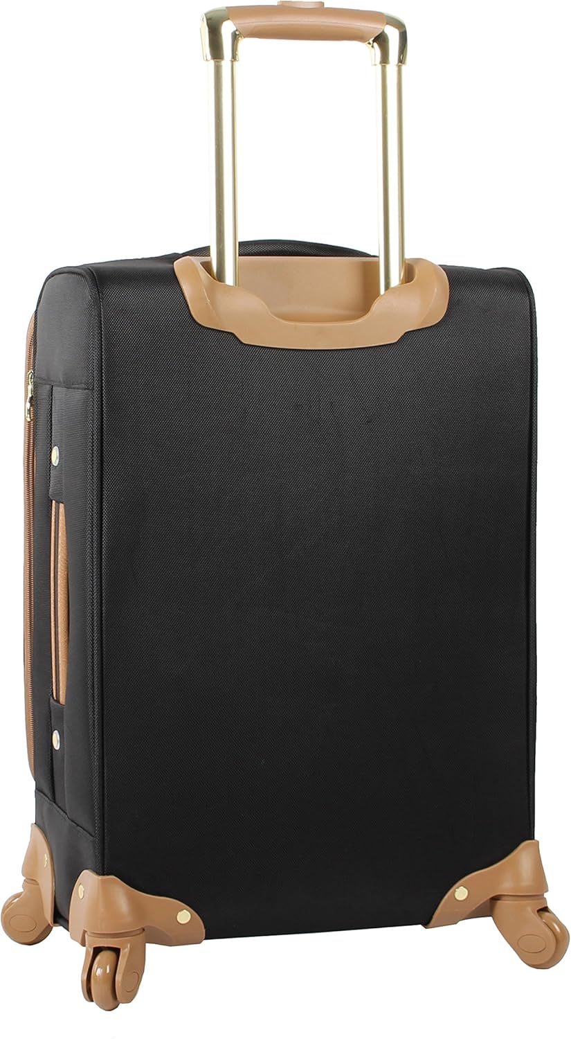 Steve Madden Designer-Gepckkollektion Leichter Softside-Koffer fr Damen und Herren strapazierfhige 50,8 cm groe Tragetasche mit 4 rollenden Spinner-Rdern, Harlo Black, 20in, Carry on Bag With Spinner