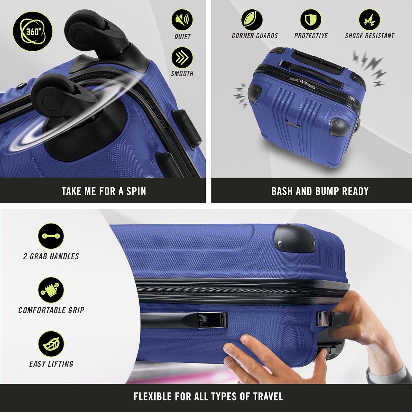 Kenneth Cole REACTION Out of Bounds Lightweight Hardshell 4-Wheel Spinner Luggage, Cobalt Blue, 2-Piece Set (20" & 28")