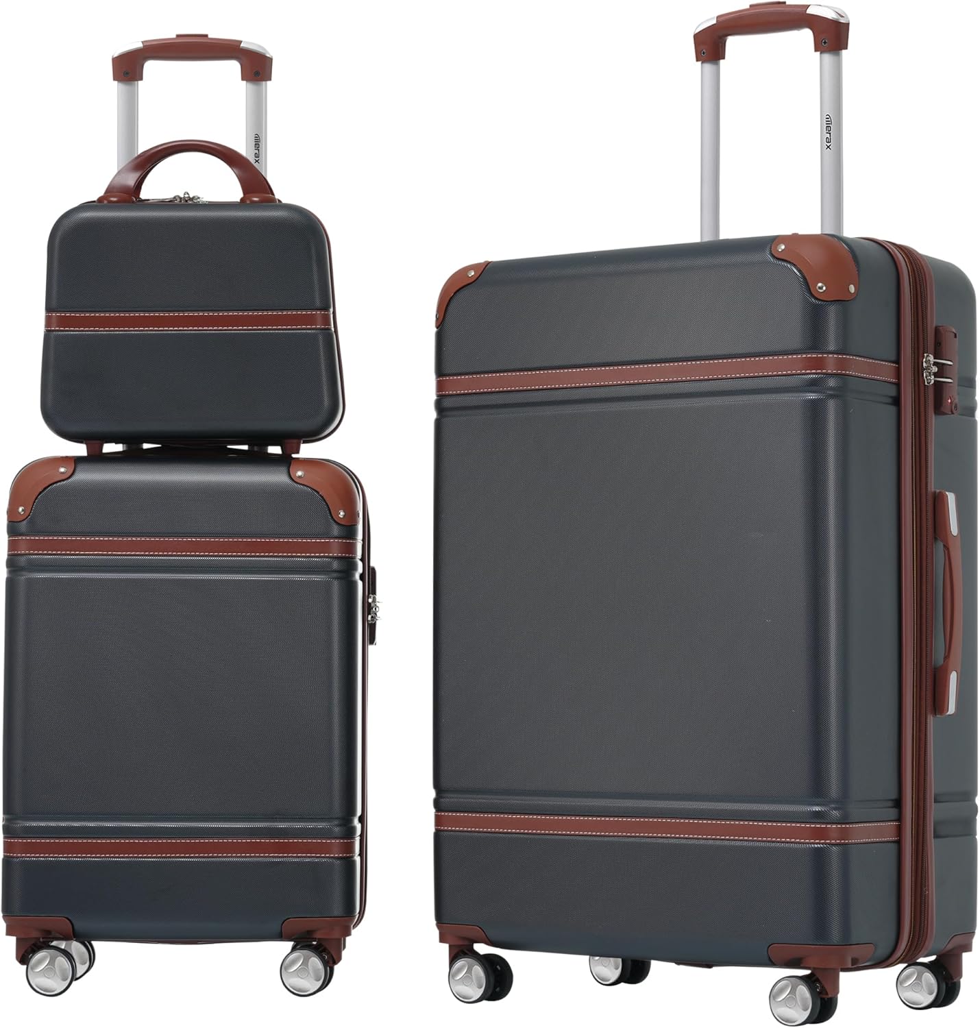 Merax Luggage Set 2 Piece Suitcase Set with Cosmetic Case Expandable Spinner Wheels Vintage Luggage Sets(Black,20"+28")