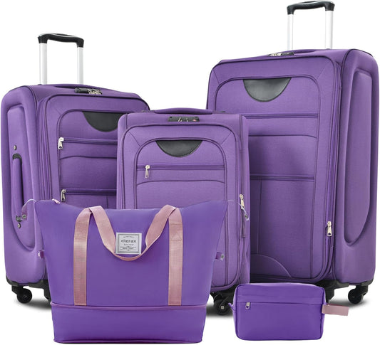 Merax Softside Luggage Set 3 Piece Suitcase with Duffel Bag Spinner Wheels Lightweight Expandable Travel Luggage 22" 26" 30",Purple
