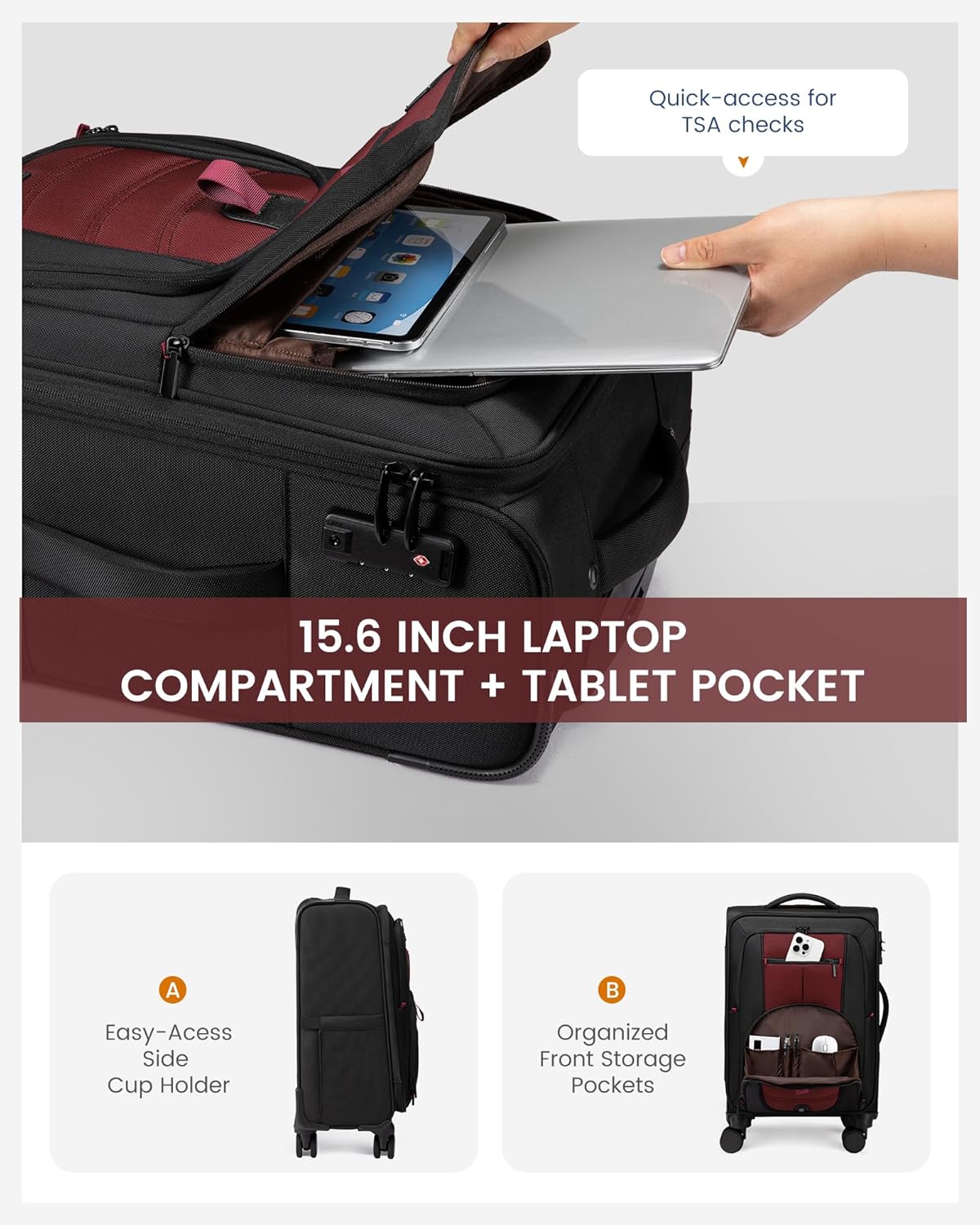 Carry On Luggage 22x14x9 Airline Approved, 22-Inch Suitcases with Spinner Wheels, Softside Carry-on Luggage with TSA Lock for Men Women Business Trip, Lightweight Large Capacity Luggage for Travel