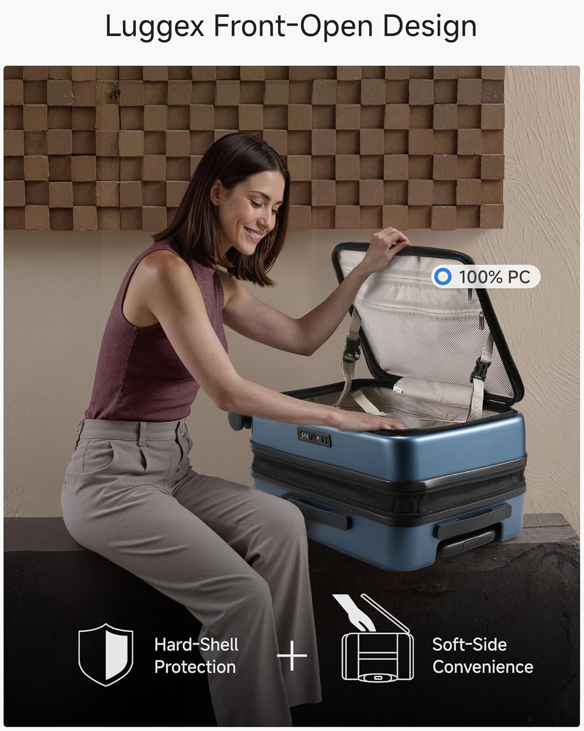 Carry On Luggage Top Opening, FLT Expandable Polycarbonate Hard Shell Suitcase with Wheels (FX-Lite, Blue, 20 Inch, 36L-41L)