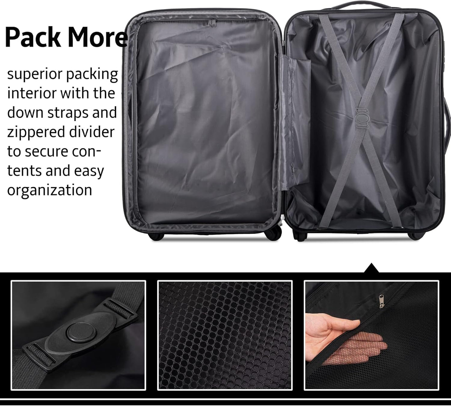 Merax Luggage Sets 3 Piece Suitcase Set 20/24/28,Carry on Luggage Airline Approved,Hard Case with Spinner Wheels,Pink