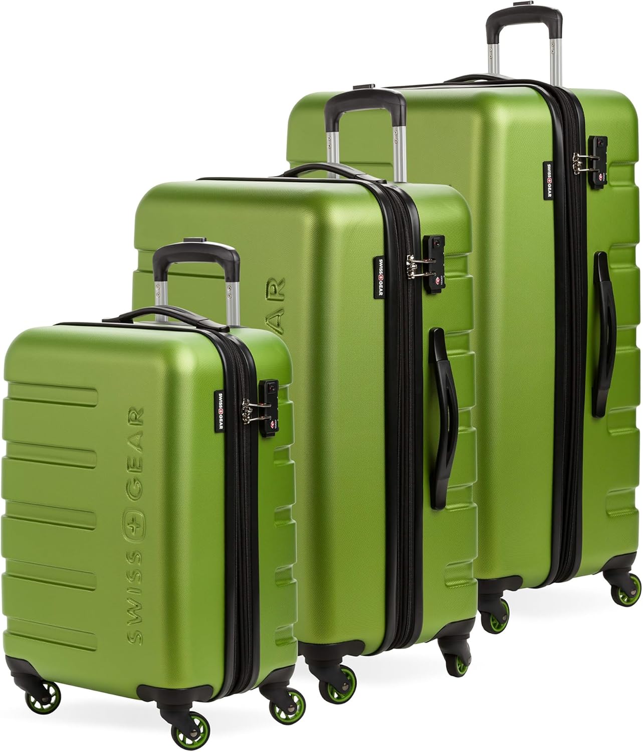 SwissGear 7366 Hardside Expandable Luggage with Spinner Wheels, Green, 3-Piece Set (19/23/27)