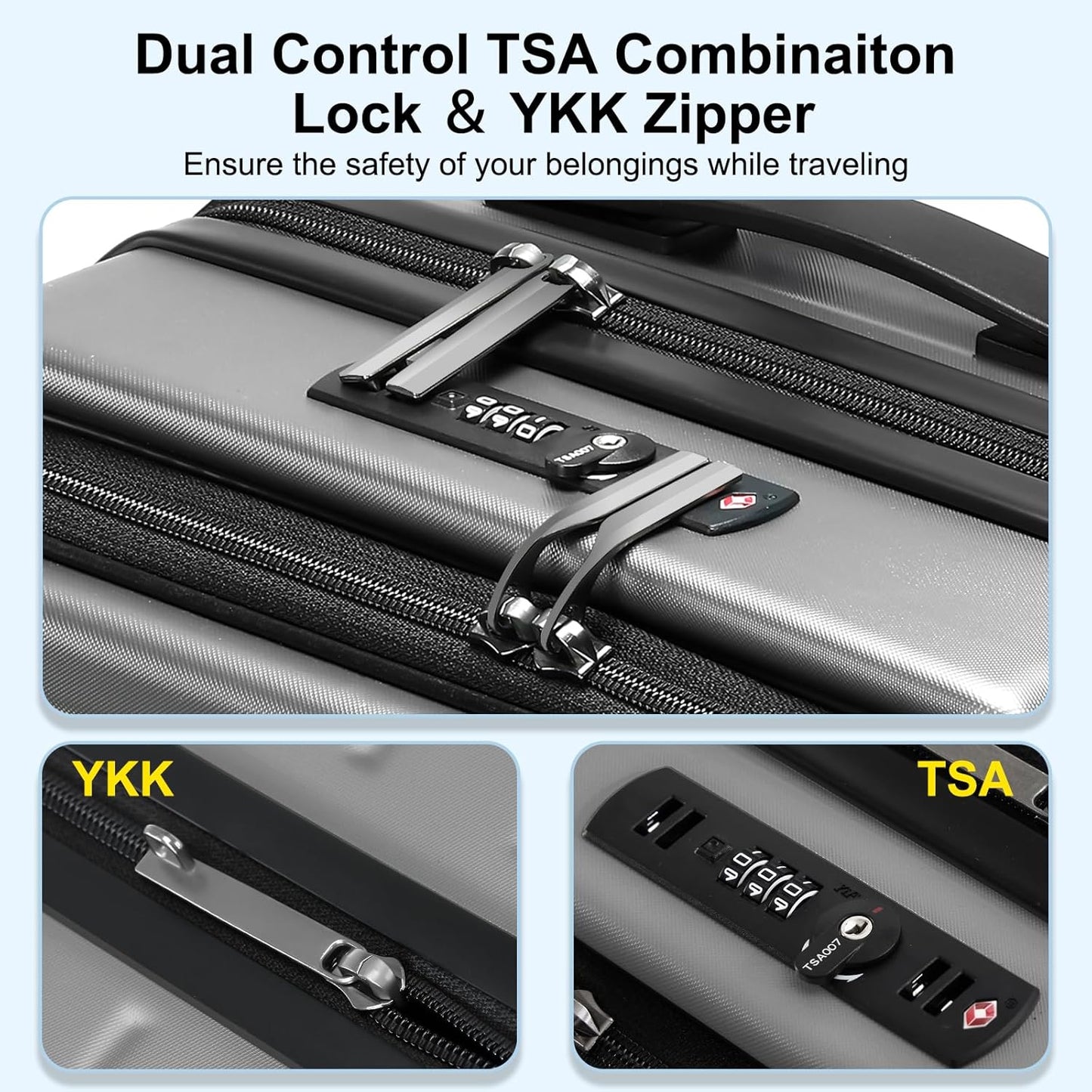 Carry On Luggage 22×14×9 Airline Approved, 20 Inch Lightweight ABS+PC Hard Shell Suitcases with Front Pocket, Spinner Wheels, TSA Lock (Dark Gray, 1PC)