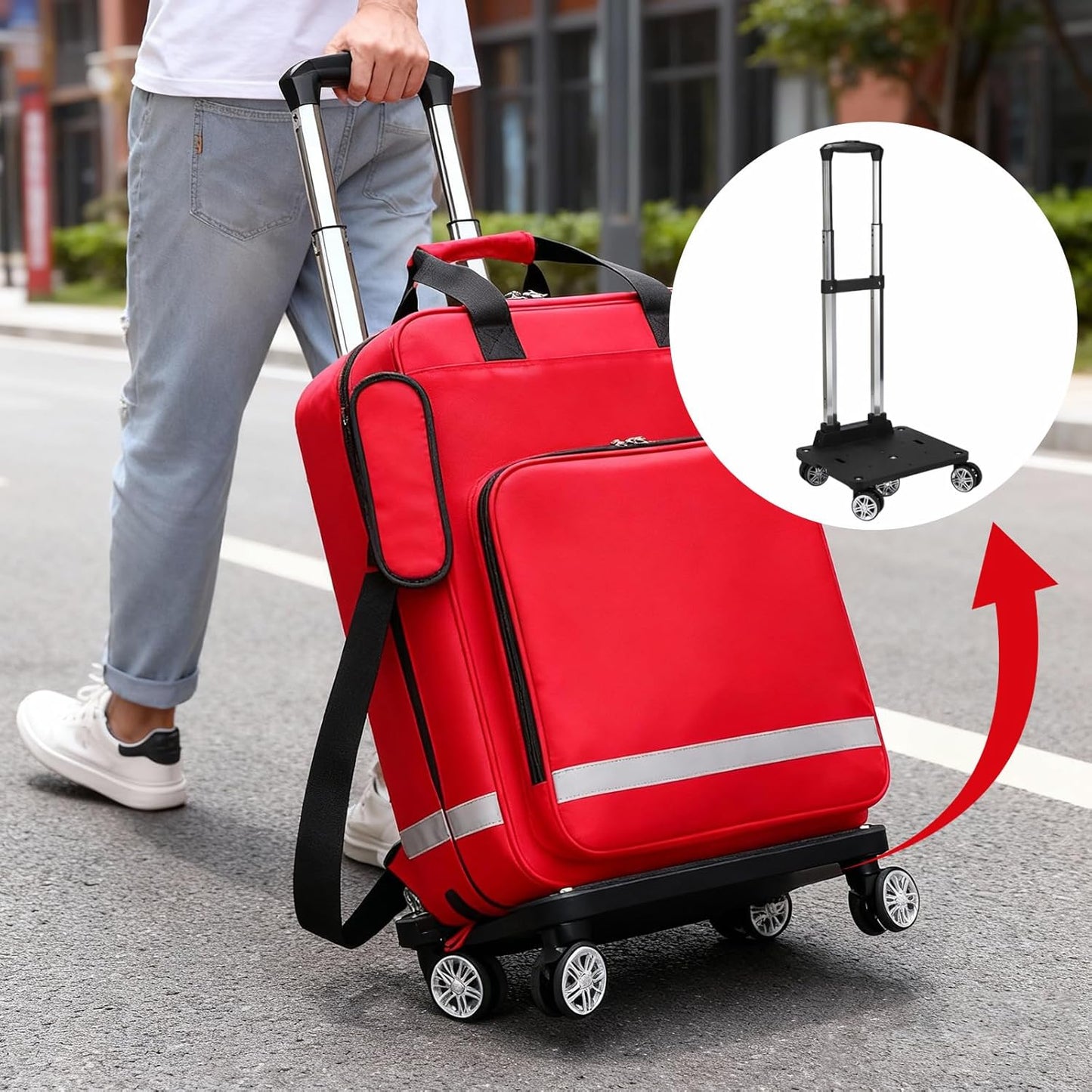 Rolling Medical Bag with Wheels - Large Empty First Aid Kit on Detachable Trolley, Portable Nurse & Doctor Bag with Removable Dividers & Compartments for EMT, EMS, Home Health Care