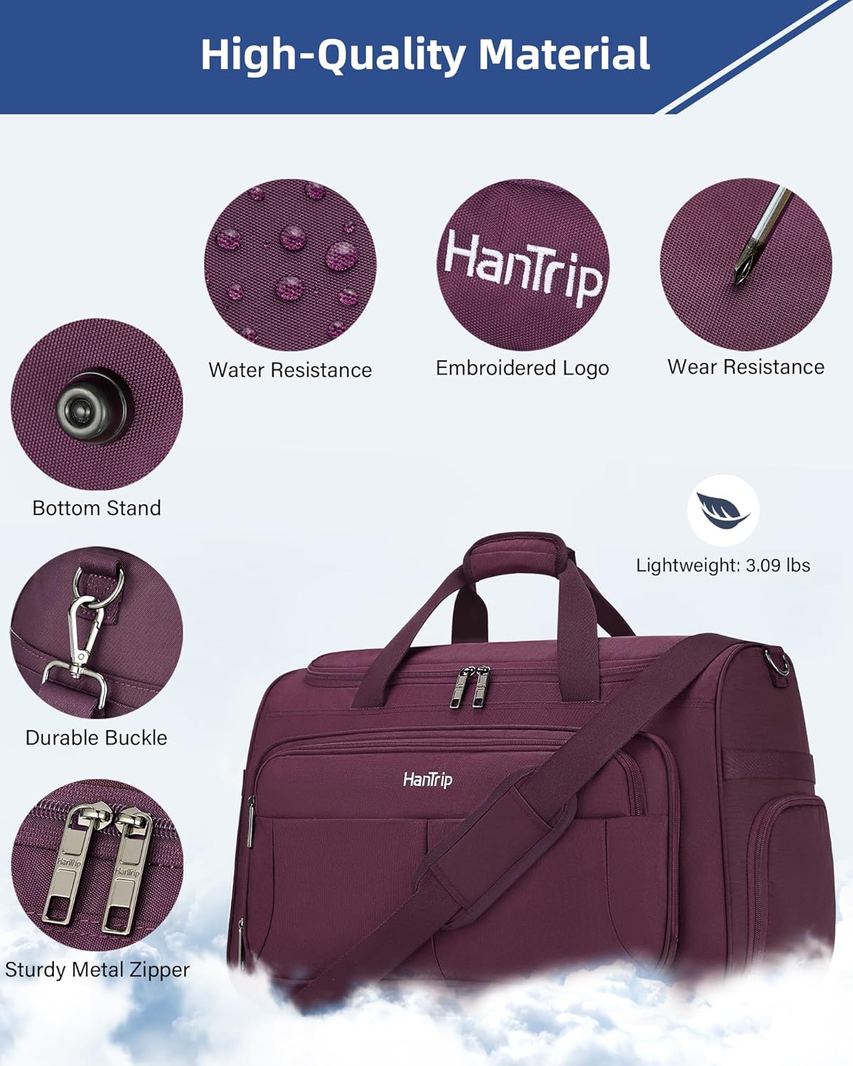 Carry on Duffel Bag Foldable Duffle Bags for Travel, Large Personal Item Bags for Airplanes, Weekender Overnight Mens Travel Tote Bag for Women Softside Carry on Luggage (Purple)