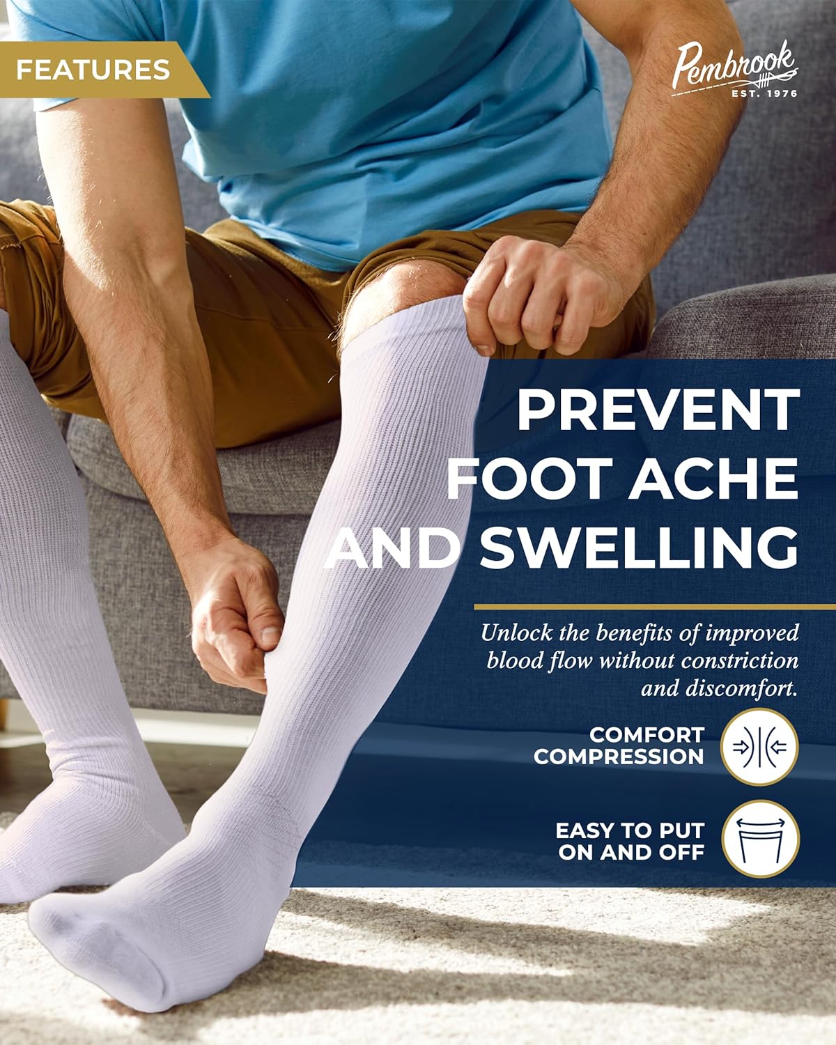 Pembrook Light Compression Socks for Men - 3 Pairs | 8-15 mmhg Compression Dress Socks for Men | Support Socks for Men