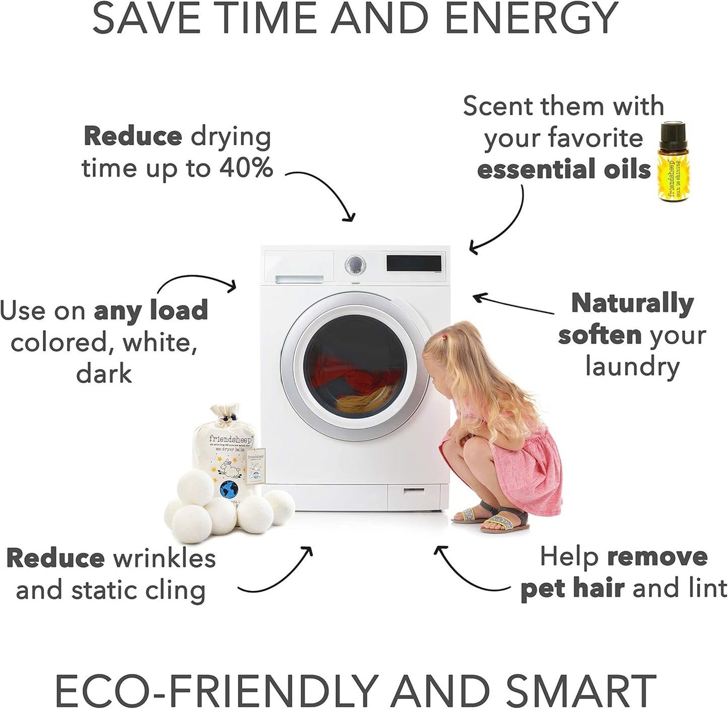 Friendsheep Wool Dryer Balls, Organic Reusable Fabric Softener Alternative for Laundry, Handmade, Fair Trade, Hypoallergenic, Eco-Friendly, Plastic-Free (6 Pack XL – Creamy White)