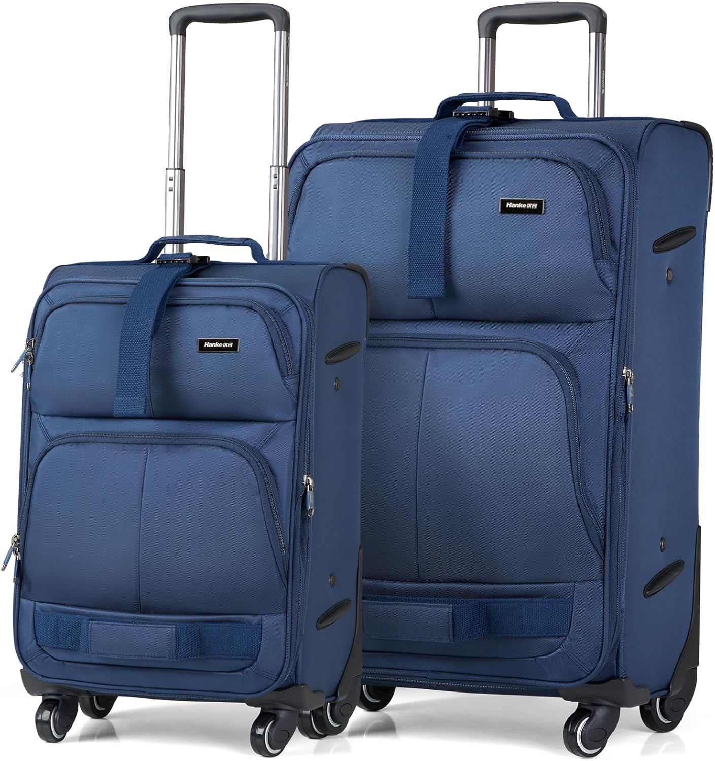 Hanke Luggage Sets 2 Piece Softside Expandable Luggage With Spinner Wheels TSA Lock,Travel Luggage Rolling Suitcase Checked Luggage Blue(20/28)