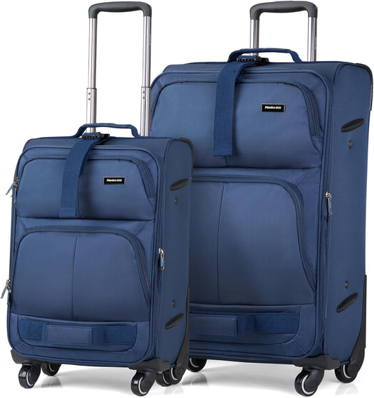 Hanke Luggage Sets 2 Piece Softside Expandable Luggage With Spinner Wheels TSA Lock,Travel Luggage Rolling Suitcase Checked Luggage Blue(20/28)