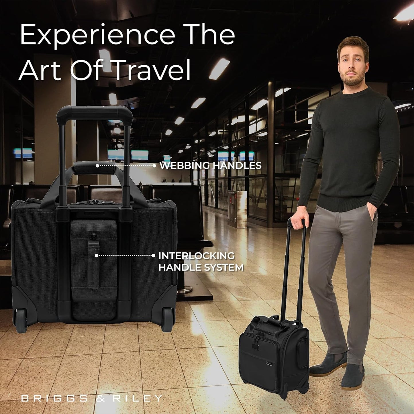 Briggs & Riley 2-Wheel Cabin Bag - Carry On Luggage for Travel, Suitcases with Wheels, Softside Rolling Bag for Men & Women, Interlocking Handle, Self-Repairing Zipper - Baseline Collection, Black