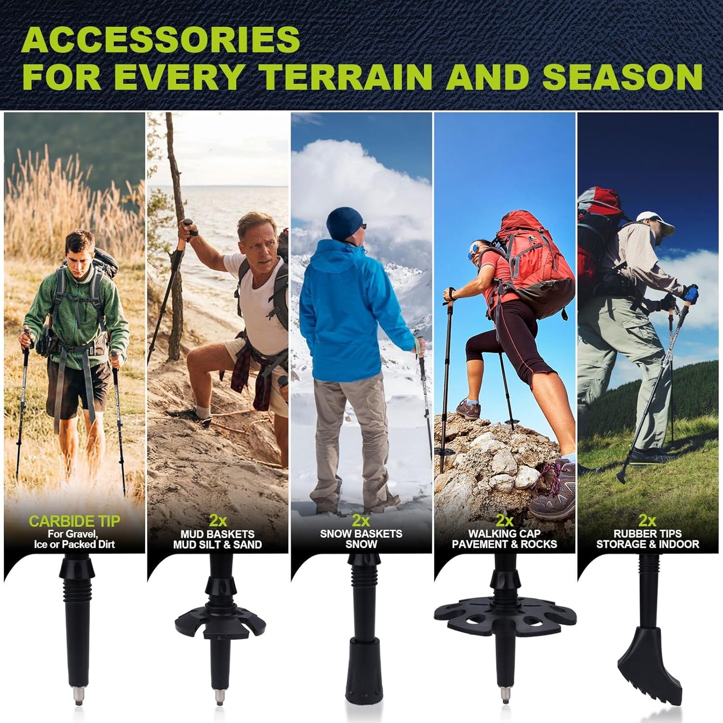 Trekking Poles - Lightweight, Collapsible, Adjustable Hiking Poles with Quick Flip Lock, 7075 Aluminum, Natural Cork Grip, Anti Shock Walking Sticks for All Terrain, Men and Women, 2 Pack