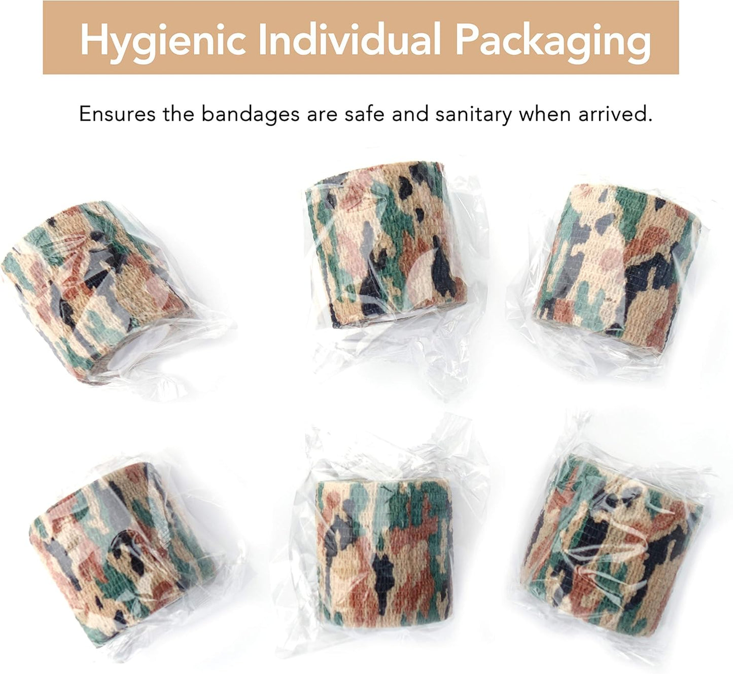 RISEN Cohesive Bandage 2” x 5 Yards, 6 Rolls, Self Adherent Wrap Medical Tape, Adhesive Flexible Breathable First Aid Gauze Ideal for Stretch Athletic