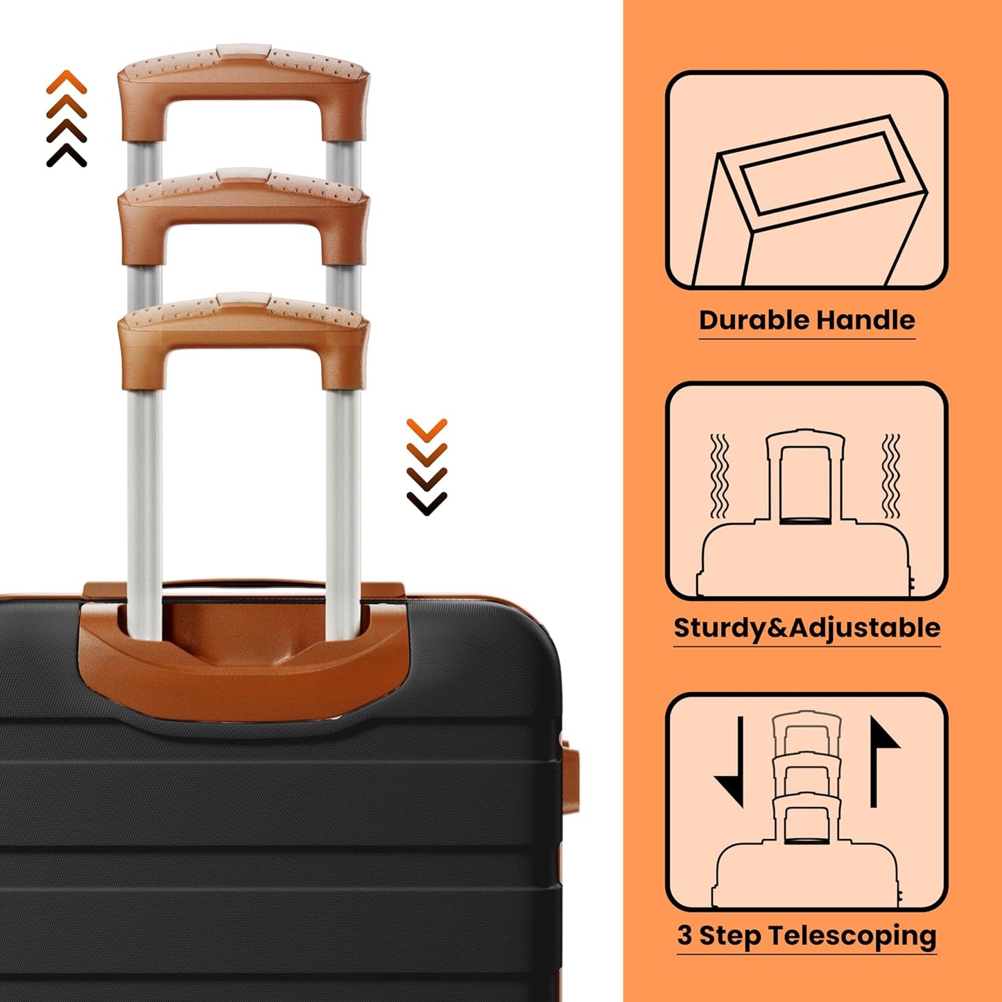 AnyZip Luggage Sets 3 Piece Hardshell Suitcase Set PC ABS Lightweight Travel Suitcases with 4 Double Spinner Wheels TSA Lock 20 24 28 Inch Black Brown