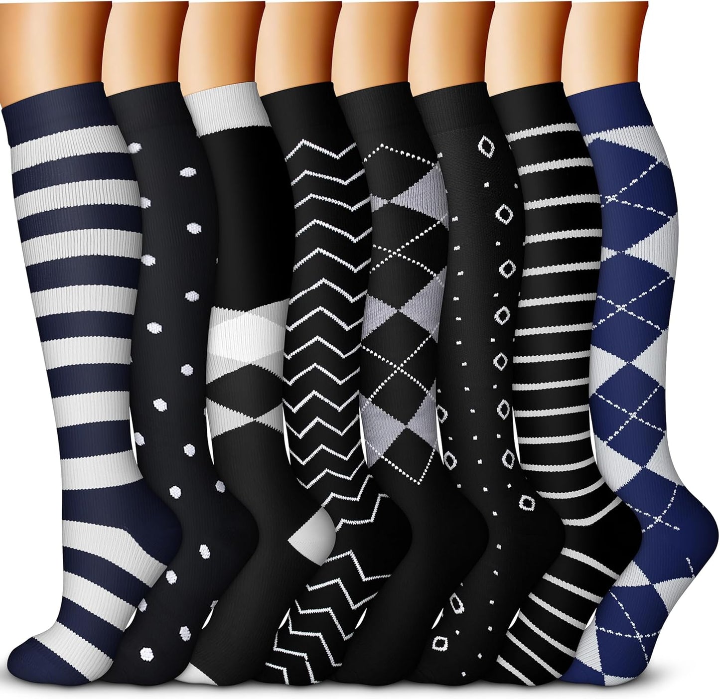 QUXIANG Copper Compression Socks for Women & Men Circulation (8 Pairs) - Best for Running Athletic Cycling - 15-20 mmHg