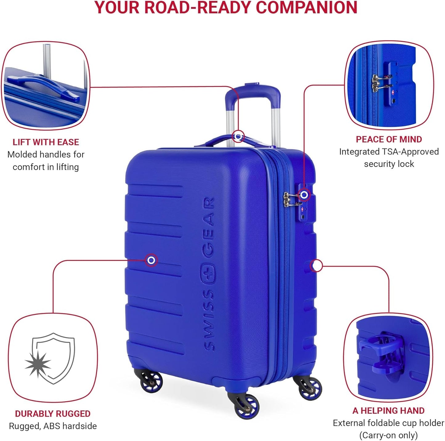 SwissGear 7366 Signature Hardside Expandable Luggage with Spinner Wheels, TSA Lock, Cup-Holder, Cobalt, 2-Piece Set (19/27)