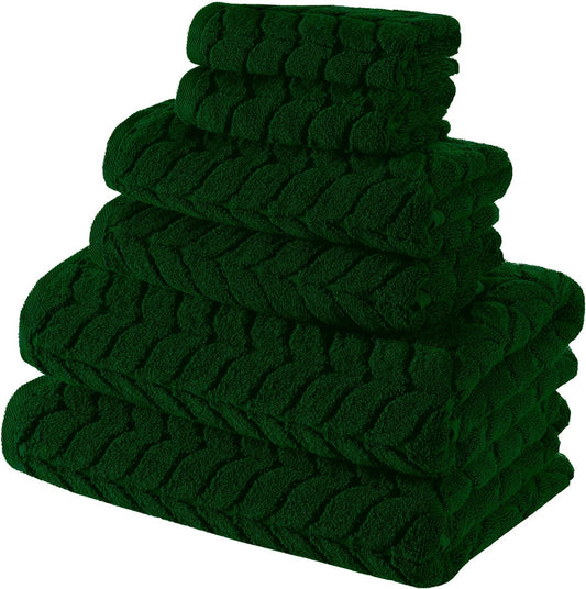 BAGNO MILANO Turkish Bath Towels, Soft Plush Jacquard Luxury Bath Towels, Quick Dry Towel Set (Royal Green, 6 pcs Towel Set)