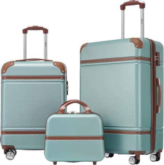 Merax Luggage Set 2 Piece Suitcase Set with Cosmetic Case Expandable Spinner Wheels Vintage Luggage Sets(Blue Green,20"+24")