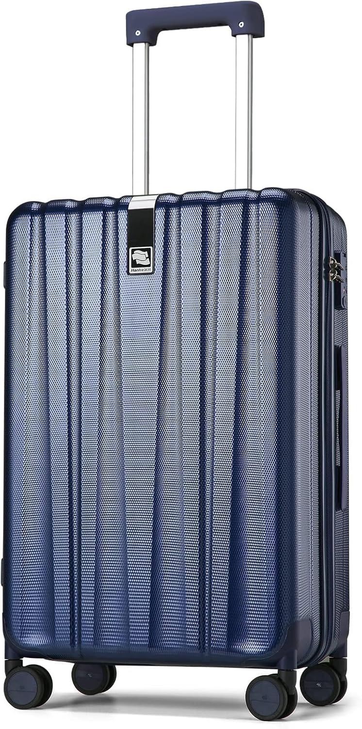 Hanke 29 Inch Luggage Suitcases With Spinner Wheels Lightweight PC hardside Rolling Suitcase With Travel Lock, Checked-Large 29-Inch(Dark Blue)