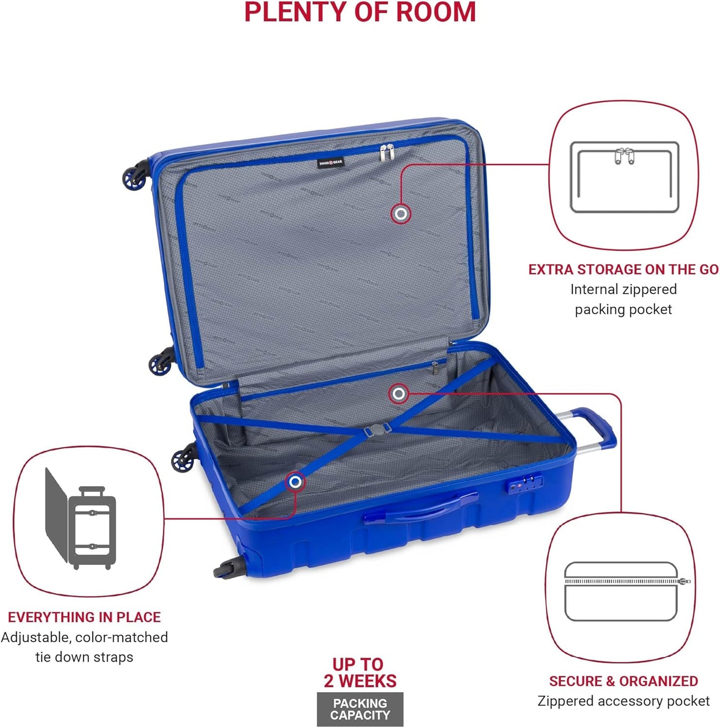 SwissGear 7366 Signature Hardside Expandable Luggage with Spinner Wheels, TSA Lock, Cup-Holder, Cobalt, 2-Piece Set (19/27)