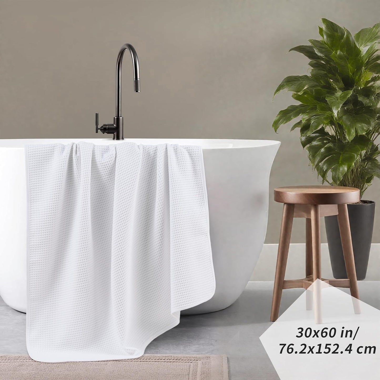 POLYTE Microfiber Oversize Quick Dry Lint Free Waffle Bath Towel for Body, 60 x 30 in, Set of 2