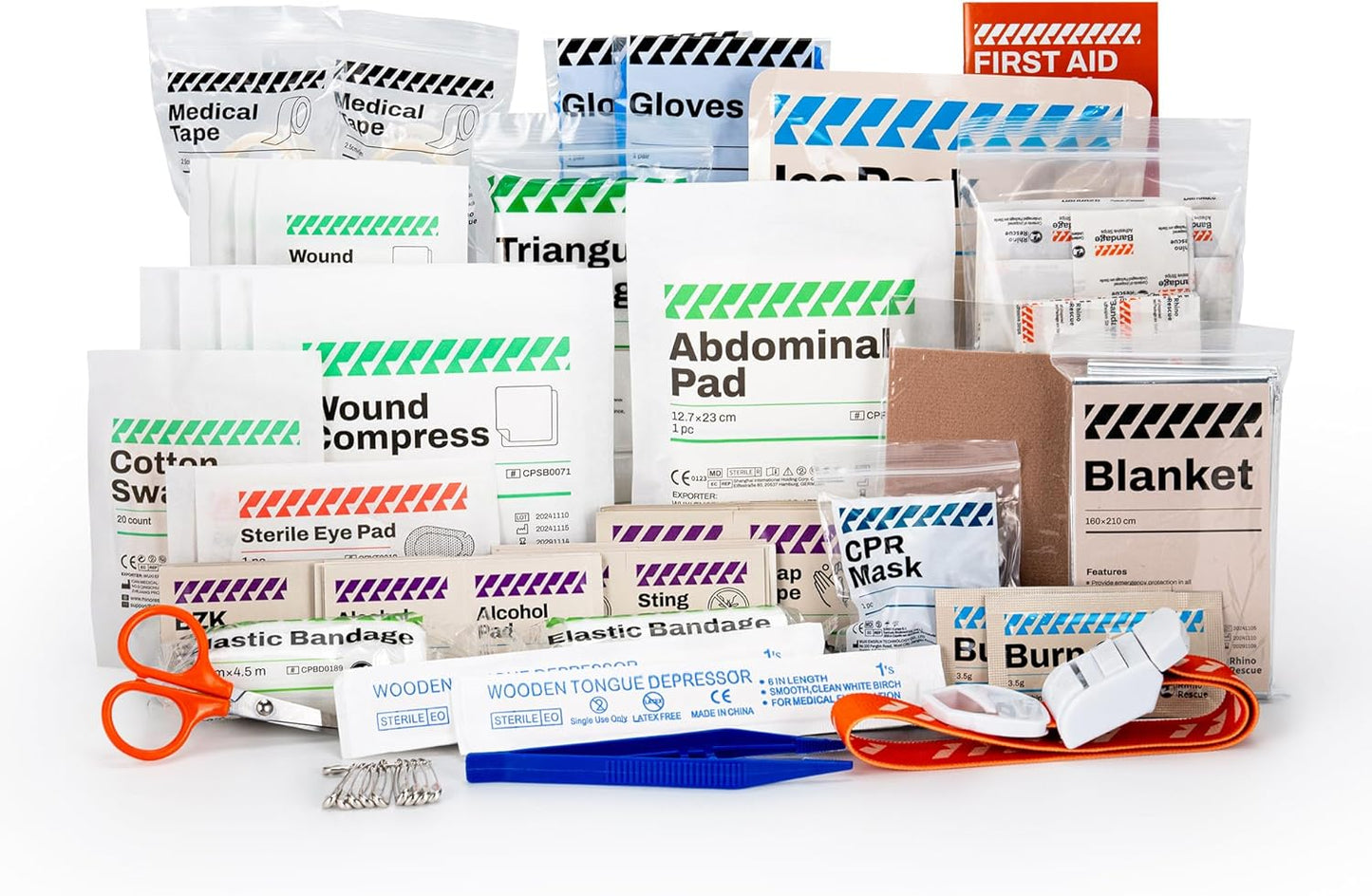 RHINO RESCUE 220 Pieces First Aid Kit Refill Bag, Emergency Extra Replacement Supplies, Includes Medical Bandages, Gauzes & Pads for Home, School & Car