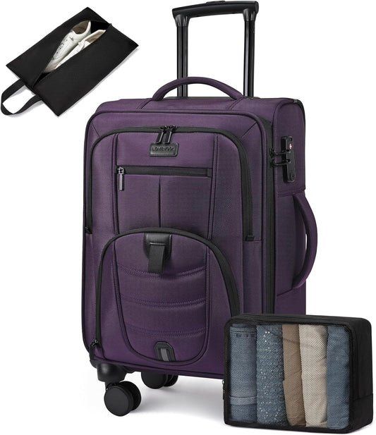 LOVEVOOK Carry On Luggage Airline Approved, Suitcases with Spinner Wheels, Softside Carry-on Luggage with TSA Lock for Men Women Business Trip, Lightweight Large Capacity Luggage for Travel, Purple