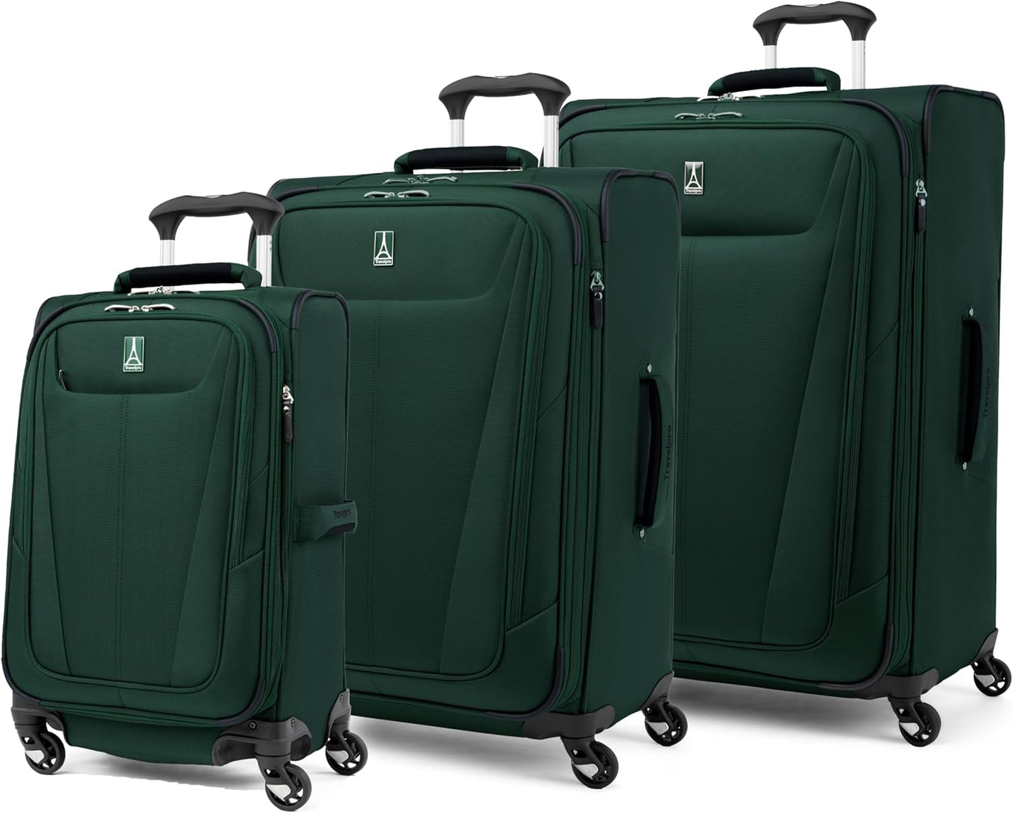 Travelpro Maxlite 5 Softside Expandable Luggage with 4 Spinner Wheels, Lightweight Suitcase, Men and Women, Forest Green, 3-Piece Set (21/25/29)
