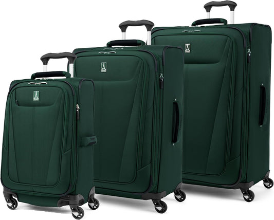 Travelpro Maxlite 5 Softside Expandable Luggage with 4 Spinner Wheels, Lightweight Suitcase, Men and Women, Forest Green, 3-Piece Set (21/25/29)