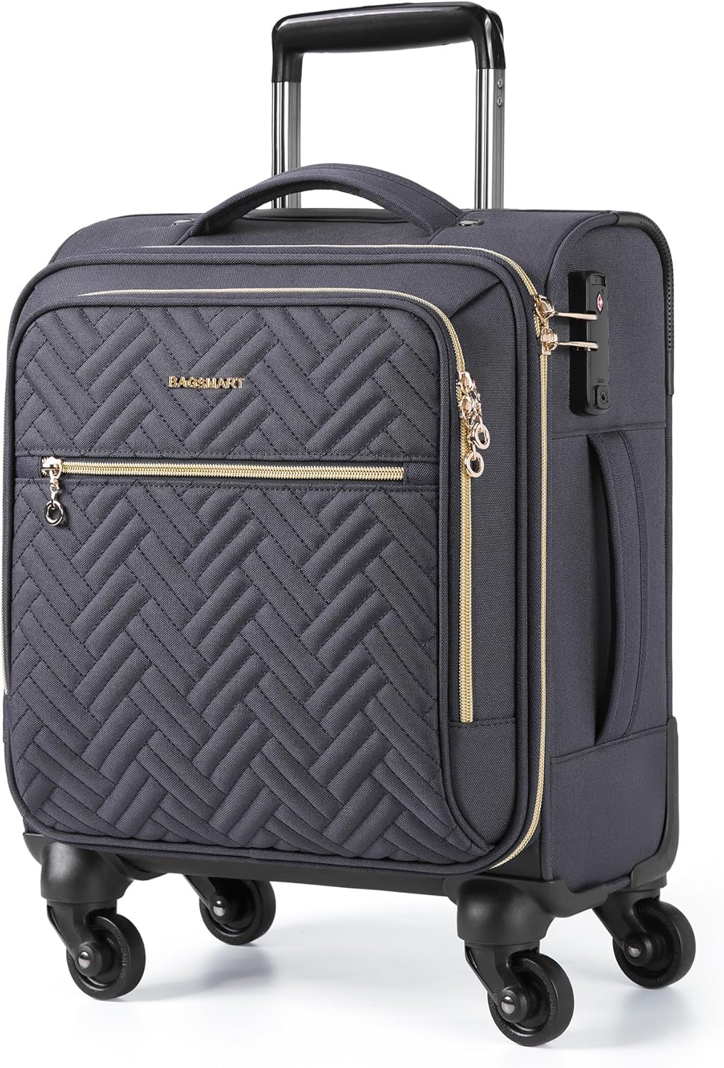 BAGSMART Underseat Carry On luggage Airline Approved, 16-inch Small Softside Underseater Travel Suitcase with Spinner Wheels Overnight Bag Small Rolling Carry-on for Women Men Weekender,Grey