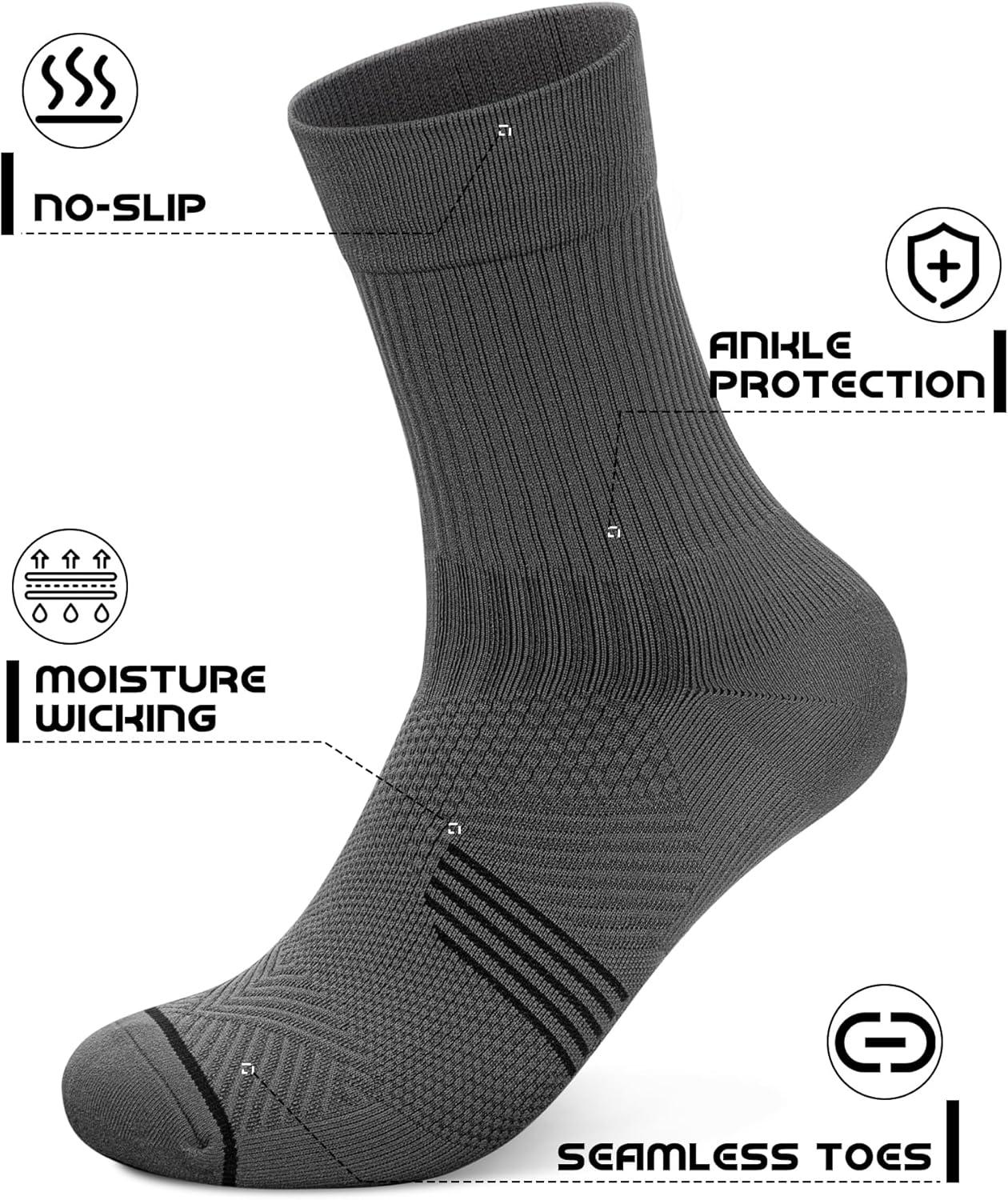 PAPLUS 3 Pairs Running Compression Socks for Men & Women, Atheltic Crew Socks with Cushion, Arch Support for Hiking, Cycling
