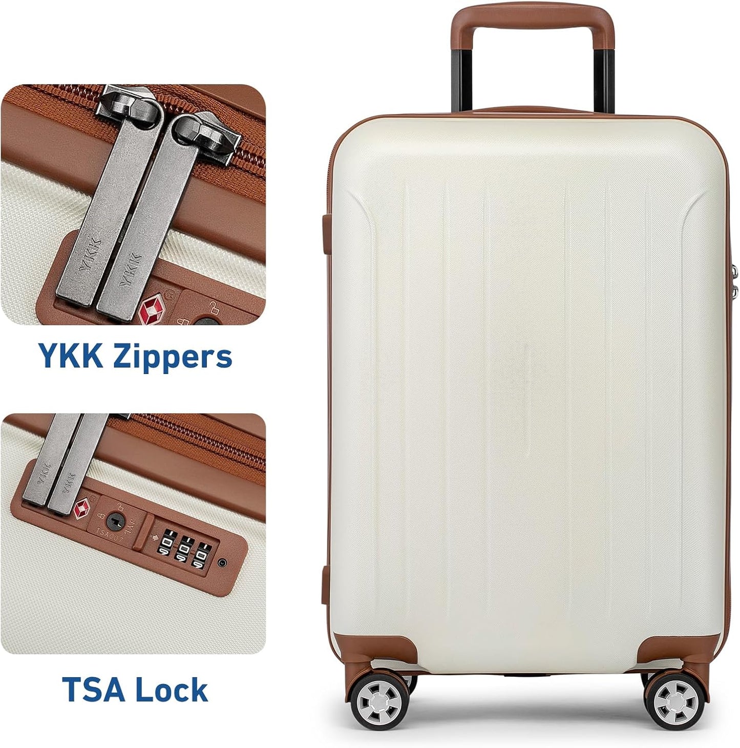 KYME 24-Inch Medium Luggage with Dual 360° Spinner Wheels Hardshell Checked TSA Approved Suitcase for Lightweight Travel (Beige, 24" Checked)