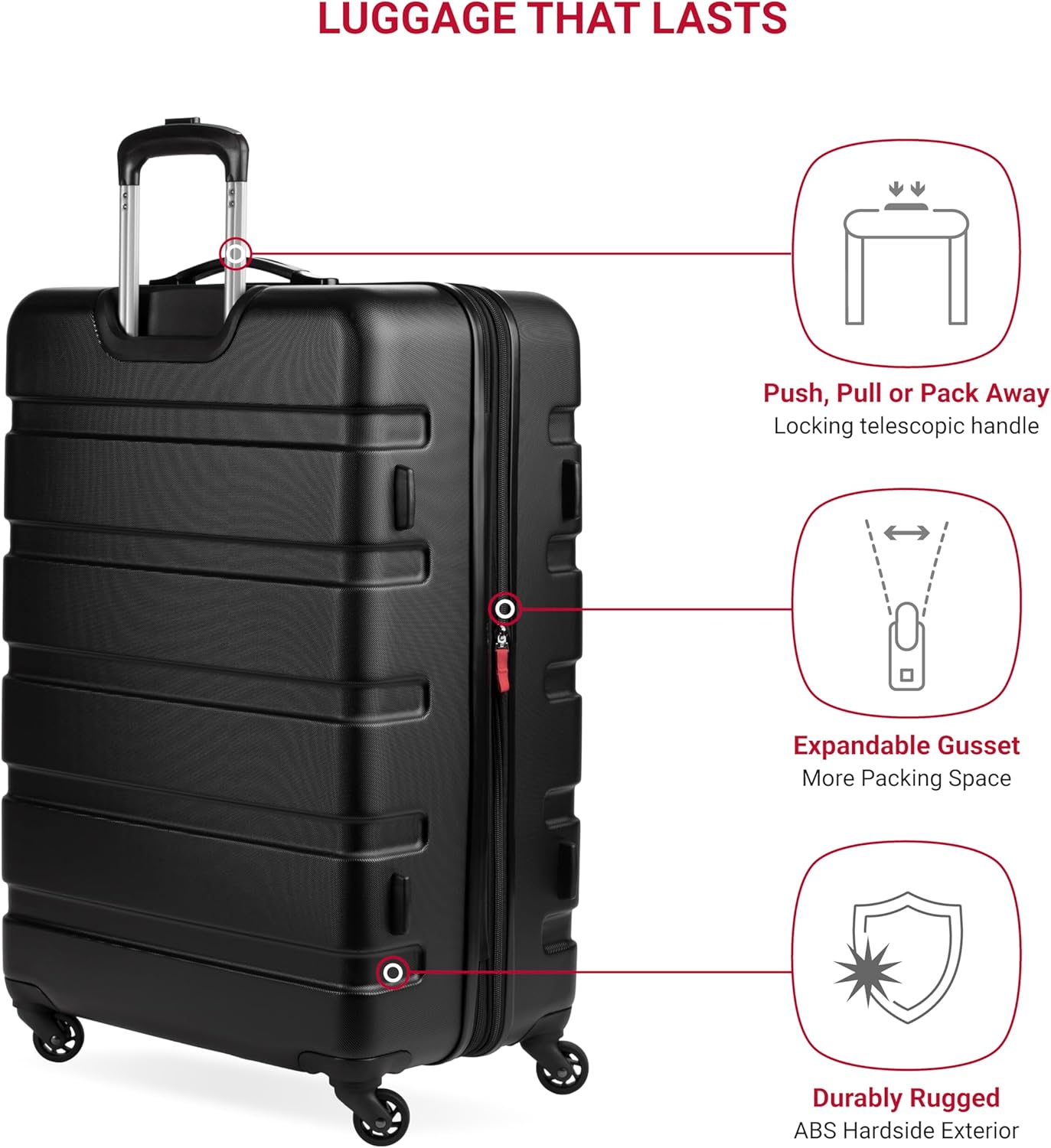 SwissGear 7366 Hardside Expandable Luggage with Spinner Wheels, Black, 2-Piece Set (Weekender/27)