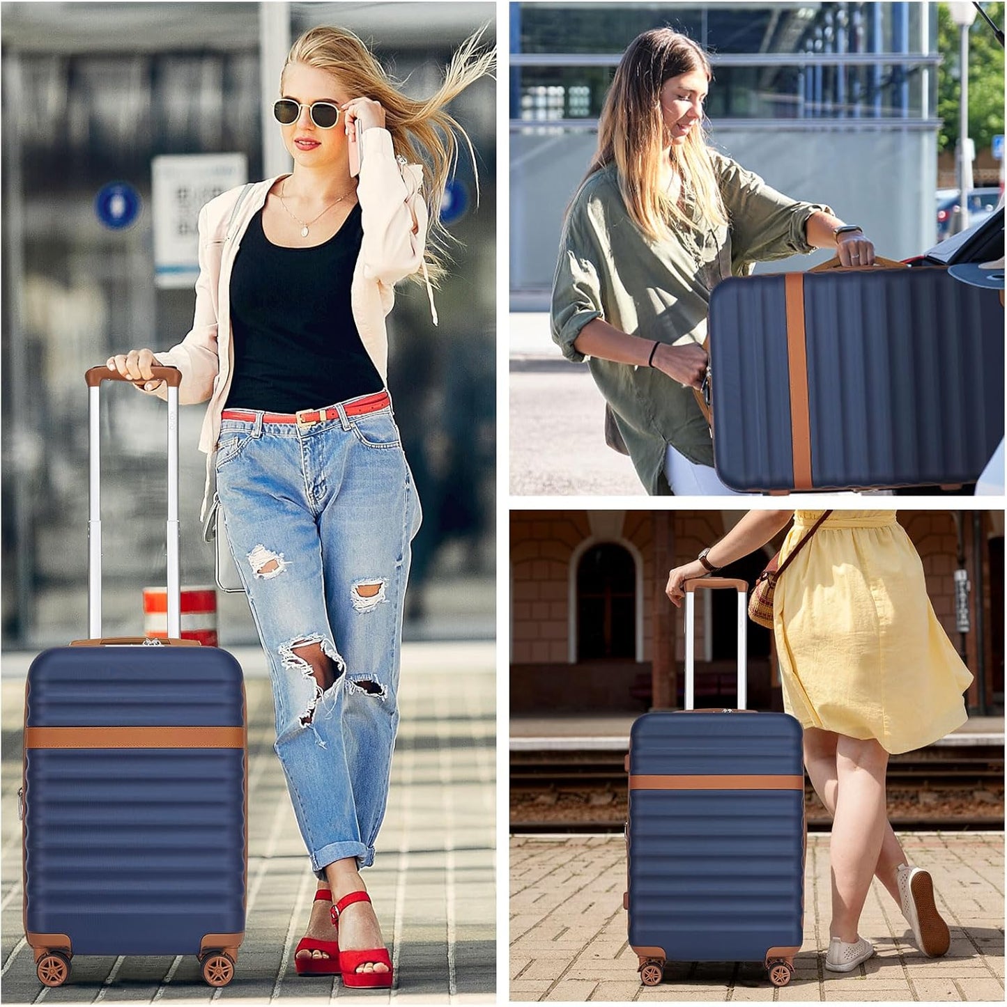 Kono Medium Sized Checked Luggage, 24 Inch Expandable with Spinner Wheels, TSA Lock, ABS + PC Lightweight Travel Suitcase with Larger Capacity and Lighter Weight, Navy