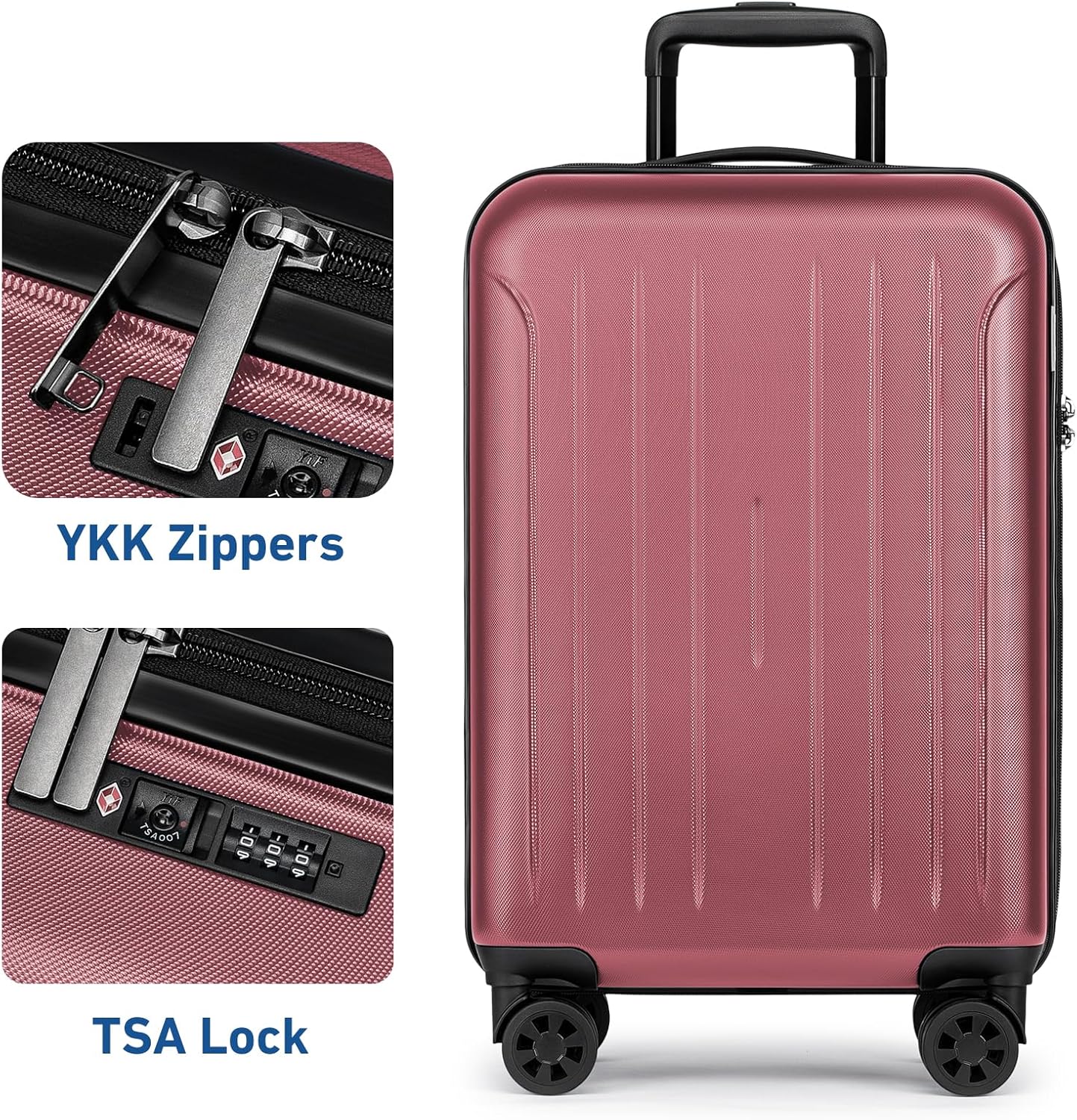KYME Suitcase Hardshell With Double Spinner Wheels, PC+ABS TSA Lock Travel Luggage (Berry Red, 20" Carry On)