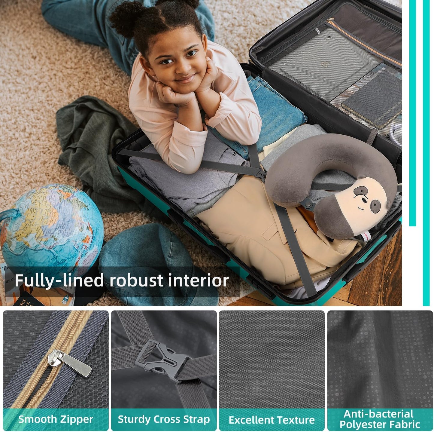 LEAVES KING LARVENDER Luggage Sets 5 Piece, Expandable(Only 24"&28") PP Suitcase with Spinner Wheels, Durable Luggage Sets Clearance Carry On Luggage Suitcase Set For Women Men, Aqua Blue