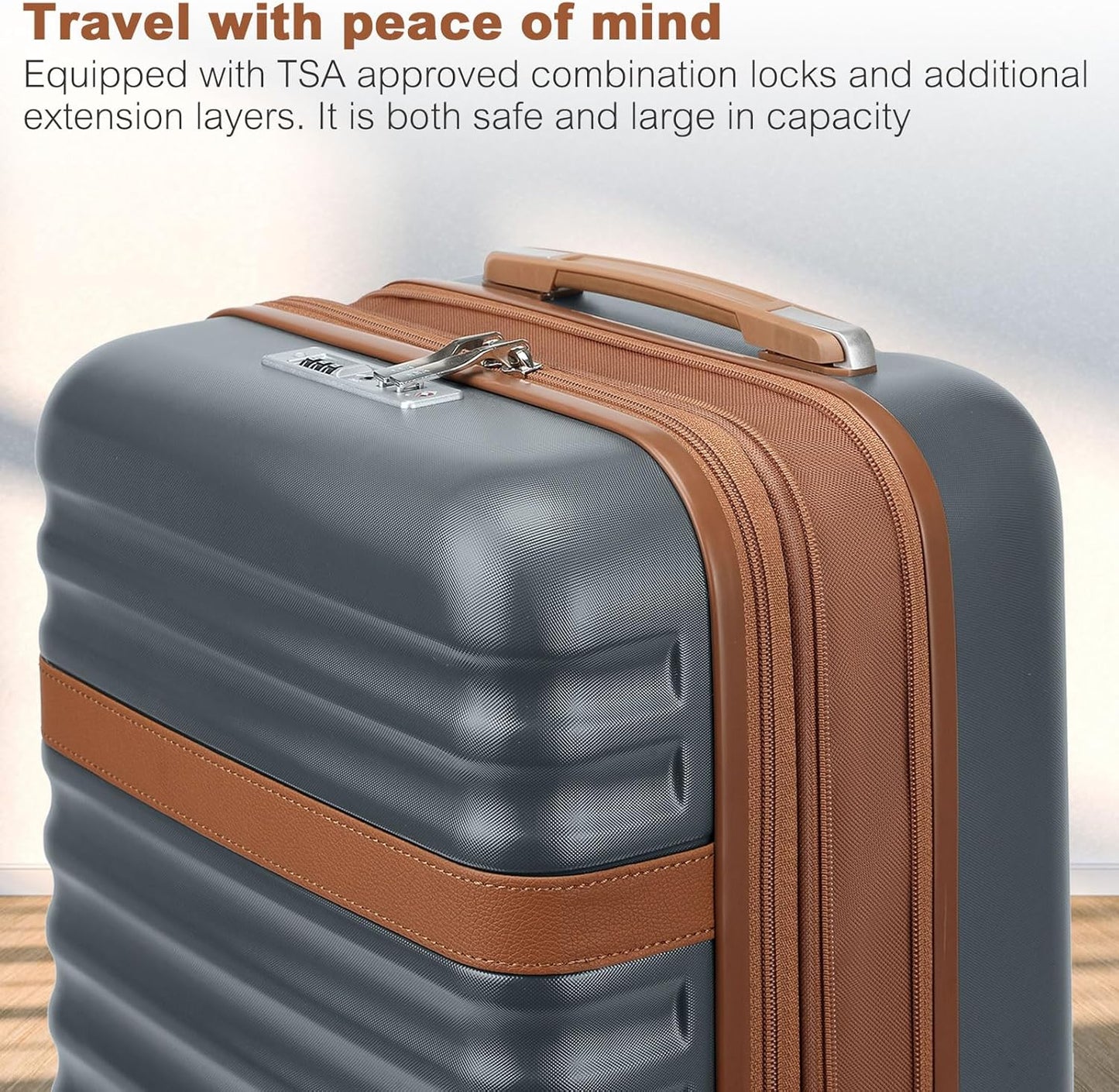 Kono Medium Sized Checked Luggage, 24 Inch Expandable with Spinner Wheels, TSA Lock, ABS + PC Lightweight Travel Suitcase with Larger Capacity and Lighter Weight, Grey Brown