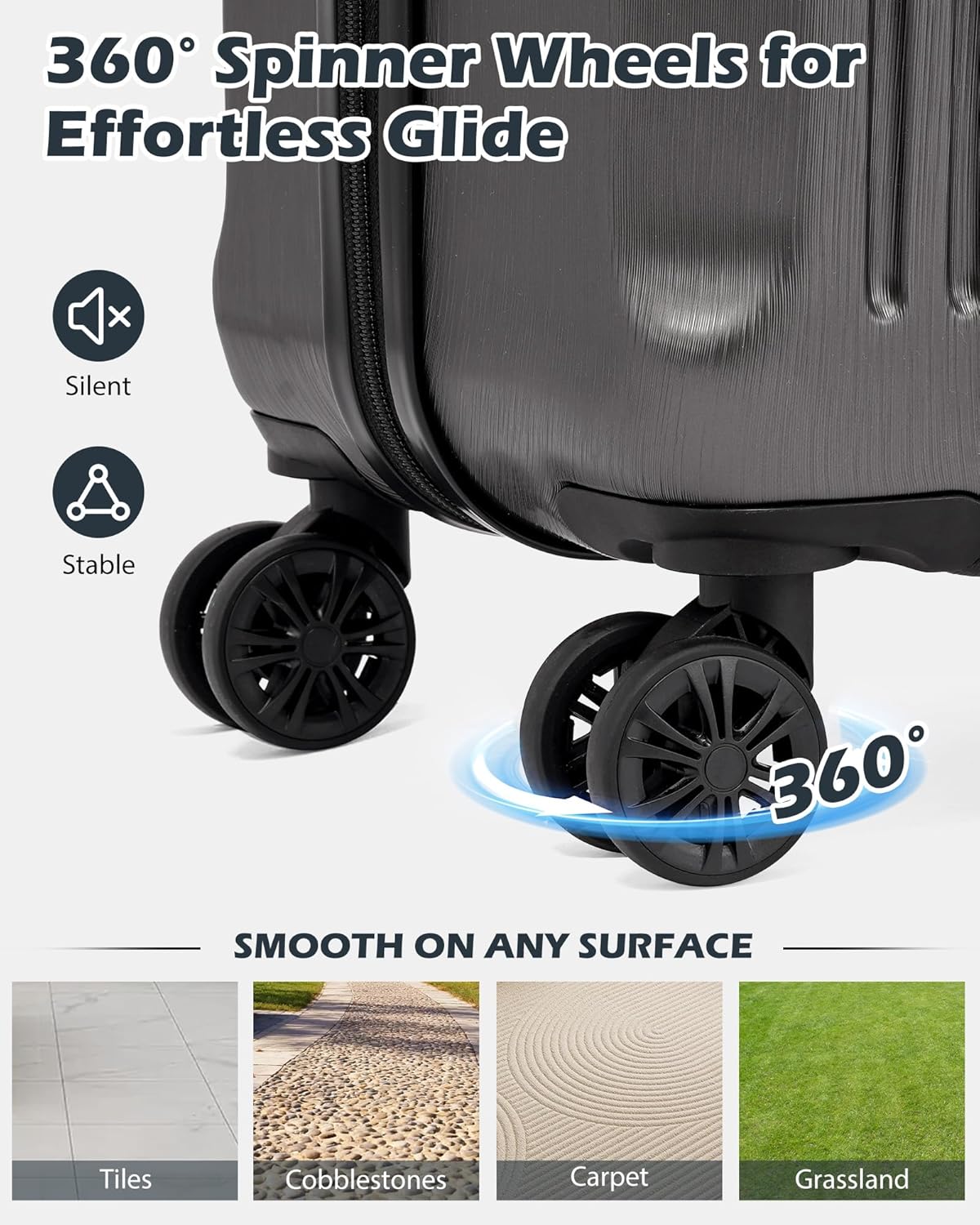 Coolife Luggage PC+ABS Hardshell Suitcase with TSA Lock, Spinner Carry On Lightweight (grey, S(20in_carry on))