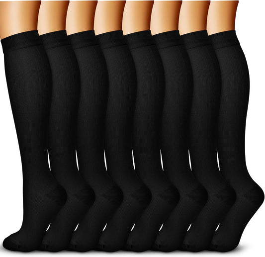 QUXIANG Copper Compression Socks for Women & Men Circulation (8 Pairs) - Best for Running Athletic Cycling - 15-20 mmHg