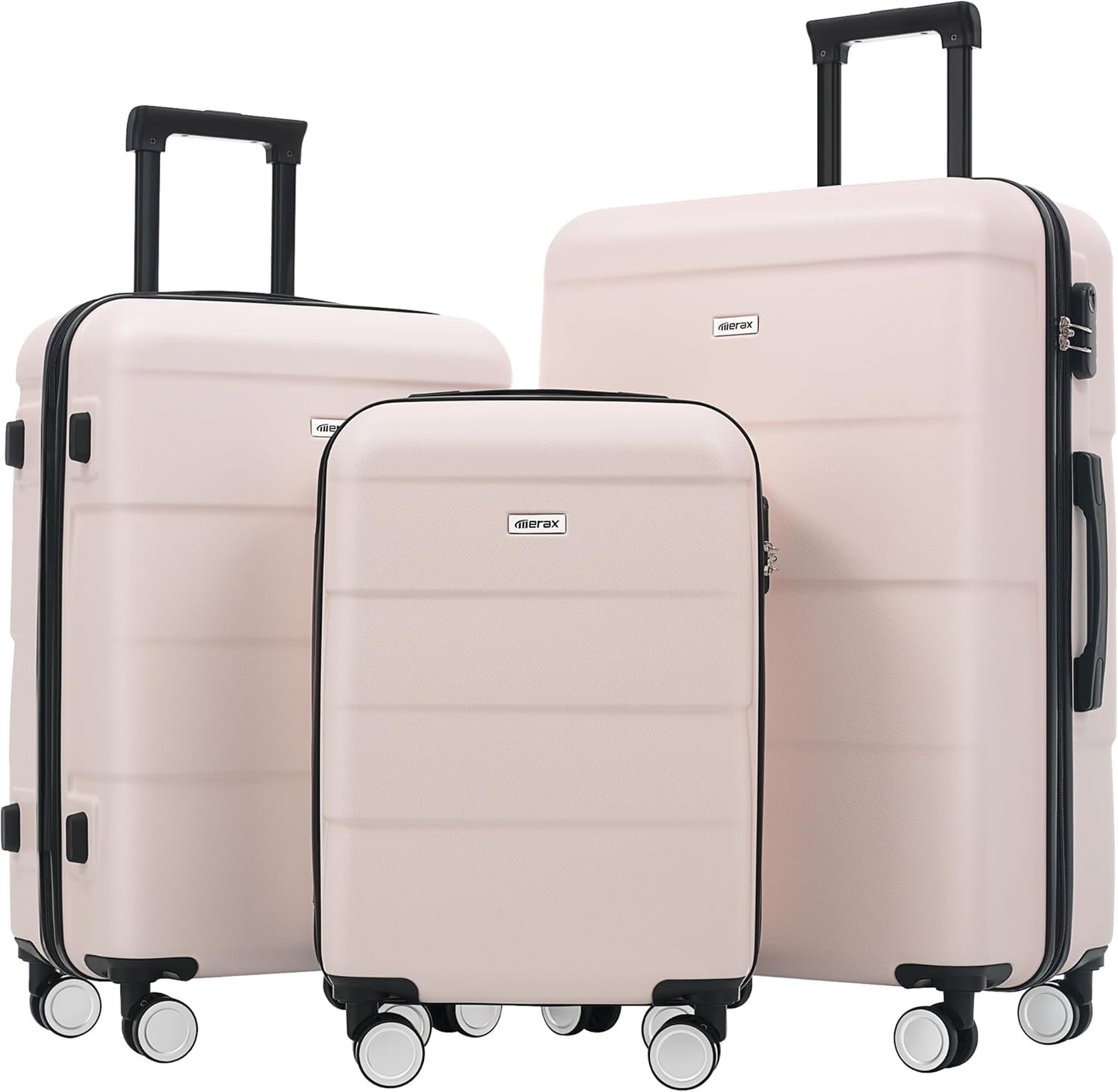 Merax Luggage Sets 3 Piece, Suitcases with Spinner Wheels, Lightweight Travel Luggage with Lock, ABS Hardshell Suitcase Set 20/24/28 IN,Light Pink
