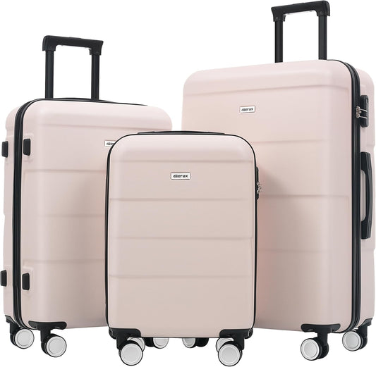Merax Luggage Sets of 3 Piece Carry on Suitcase Airline Approved,Hardcase Suitcase Set with Double Spinner Wheels,Light Pink