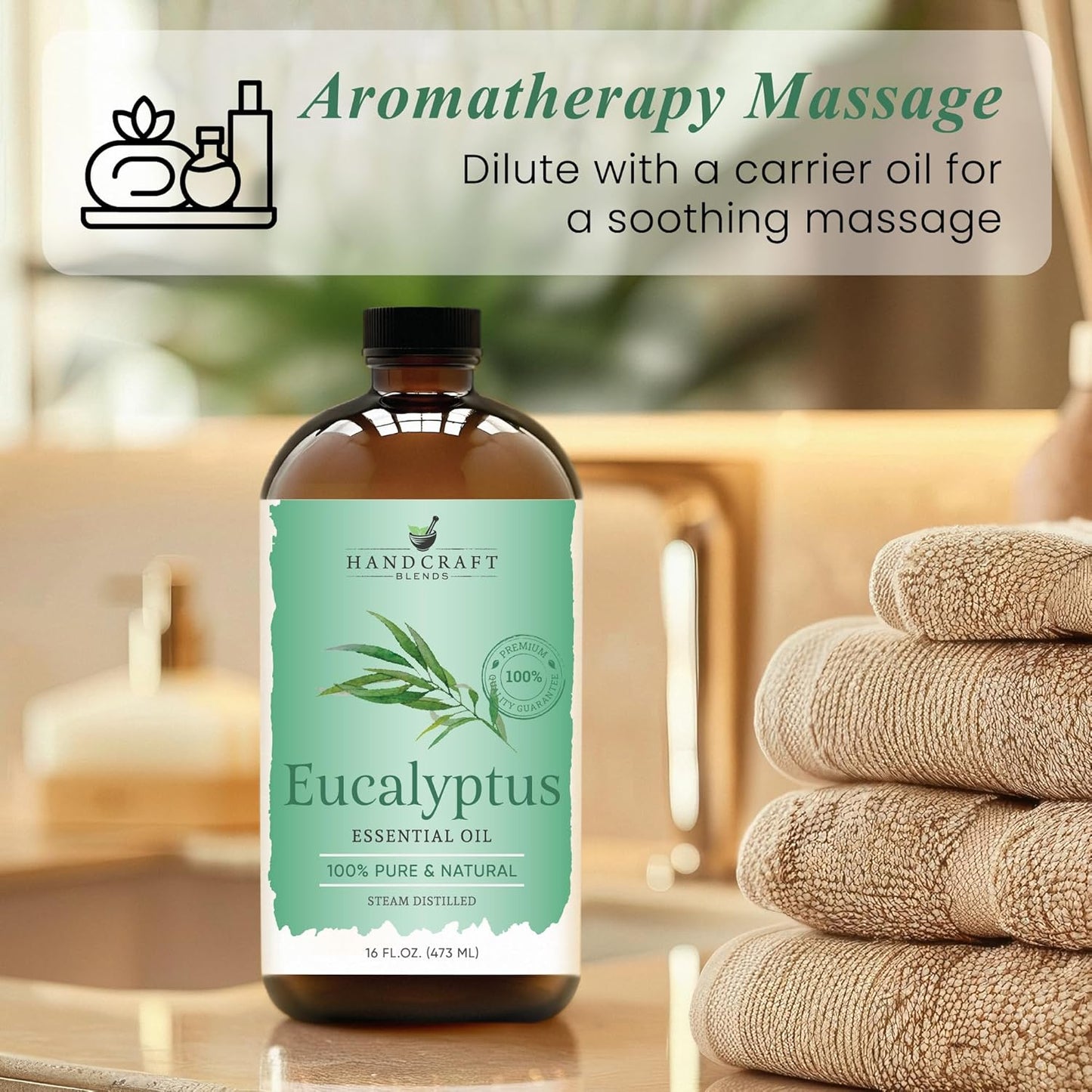 Handcraft Blends Eucalyptus Essential Oil in Glass Bottle – Huge 16 Fl Oz – 100% Pure and Natural – Premium Grade Oil for Diffuser and Aromatherapy, Skin, Massage, Candle and Soap Making Fragrance